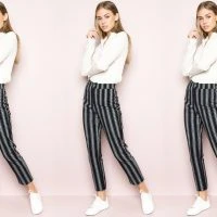 Como usar calça listrada preta e branca